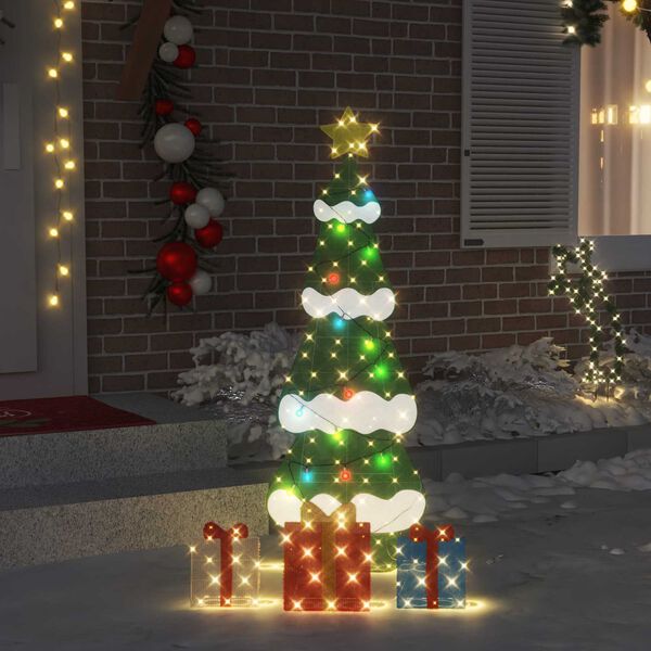 vidaXL Verlichte Kerstboom met 3 Cadeau Dozen 2D Warm Wit 150 cm