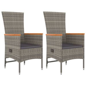 vidaXL Tuinstoelen 2 st verstelbaar met kussens poly rattan grijs