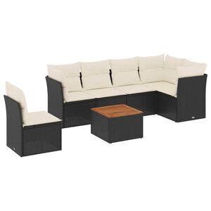 vidaXL 7-delige Loungeset met kussens poly rattan zwart