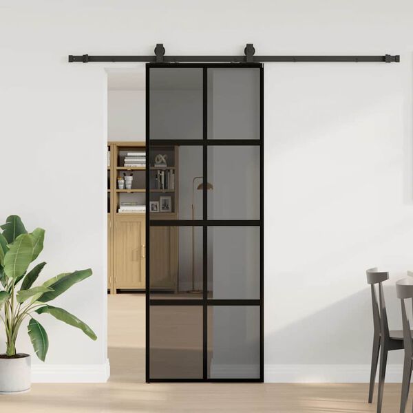 vidaXL Schuifdeur met beslagset 76x205 cm gehard glas zwart