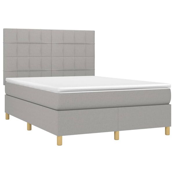 vidaXL Boxspring met matras en LED stof lichtgrijs 140x190 cm