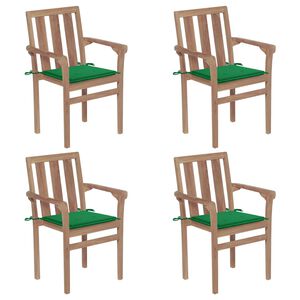 vidaXL Tuinstoelen stapelbaar 4 st met kussens massief teakhout