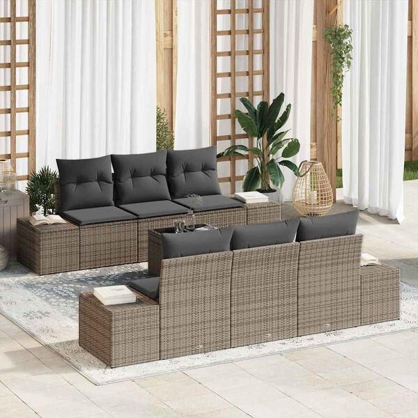 vidaXL Tuin Sofa Set met kussen met opslag 8 pcs Grijs poly rattan