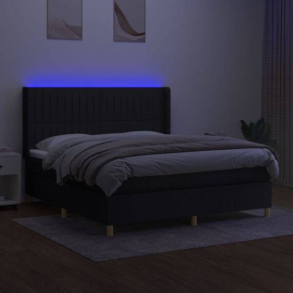 vidaXL Boxspring met matras en LED stof zwart 160x200 cm