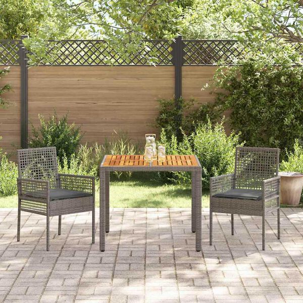 vidaXL Tuin eettafelset 3 pcs Grijs poly rattan