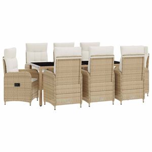 vidaXL Buiten eettafelset 9 st Beige en Cr&egrave;me Wit poly rattan