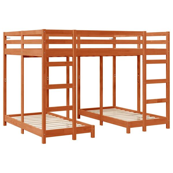 vidaXL Drie-hoog Bunk Bed Frame Wasbruin 140 x 200 cm