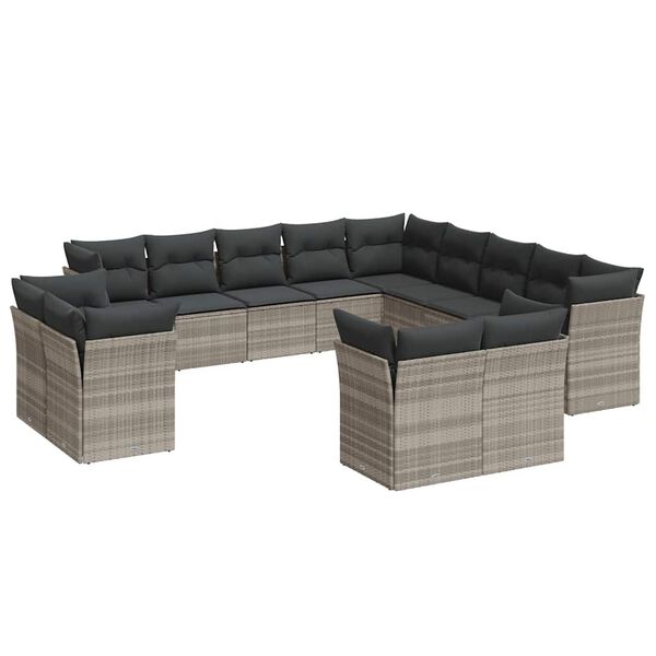 vidaXL 13-delige Loungeset met kussens poly rattan lichtgrijs