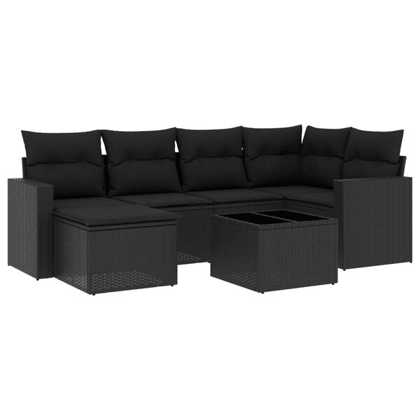 vidaXL 7-delige Loungeset met kussens poly rattan zwart