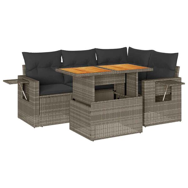 vidaXL 5-delige Loungeset met kussens poly rattan grijs