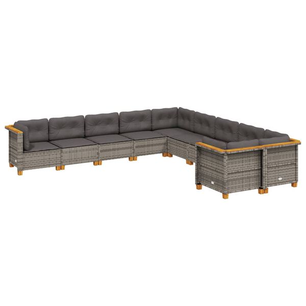 vidaXL 10-delige Loungeset met kussens poly rattan grijs