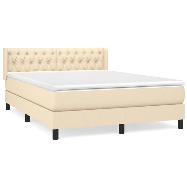 vidaXL Boxspring met matras stof cr&egrave;mekleurig 140x190 cm