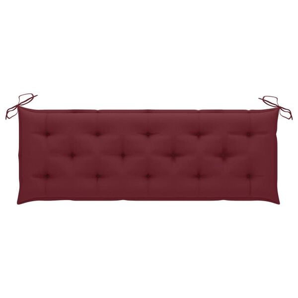 vidaXL Tuinbank met wijnrood kussen 150 cm massief teakhout