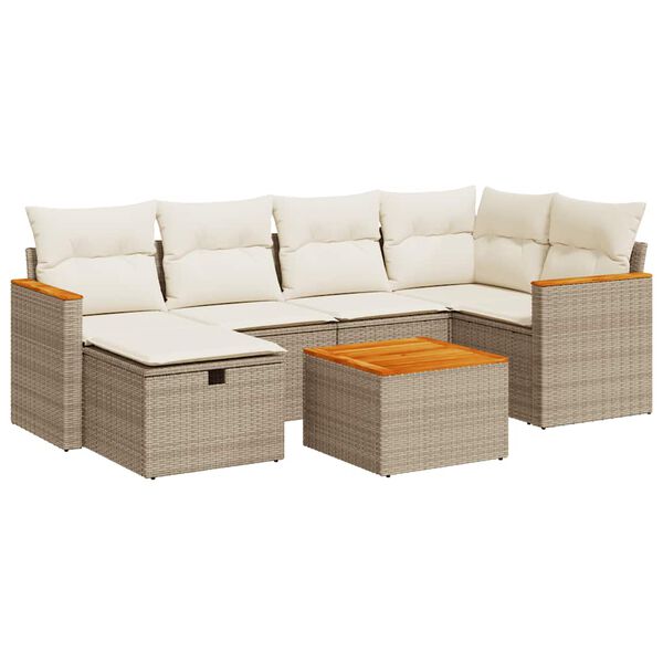vidaXL 7-delige Loungeset met kussens poly rattan beige
