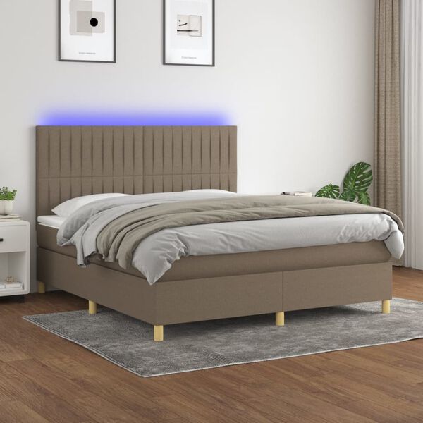 vidaXL Boxspring met matras en LED stof taupe 180x200 cm