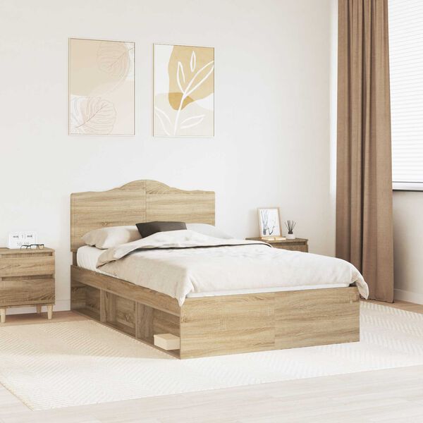 vidaXL Bedframe Sonoma Eiken 135 x 190 cm Massief grenenhout