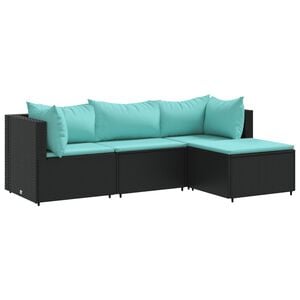 vidaXL 4-delige Loungeset met kussens poly rattan zwart
