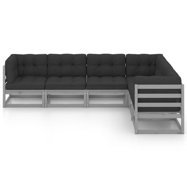 vidaXL 6-delige Loungeset met kussens massief grenenhout