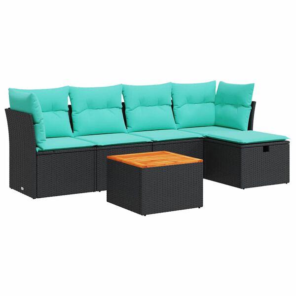 vidaXL 6-delige Loungeset met kussens poly rattan zwart