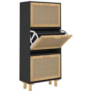 vidaXL Schoenenkast 52x25x115 cm bewerkt hout en rattan zwart