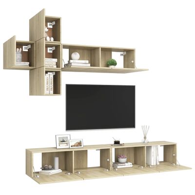 vidaXL 7-delige Tv-meubelset spaanplaat sonoma eikenkleurig