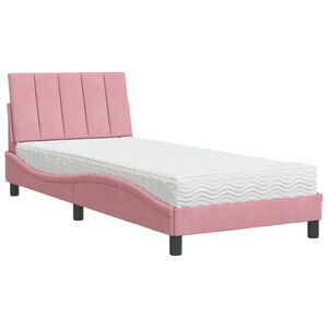 vidaXL Bed met matras "Hanko" fluweel roze 90x200 cm