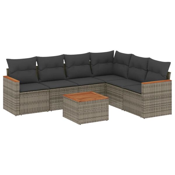 vidaXL 7-delige Loungeset met kussens poly rattan grijs