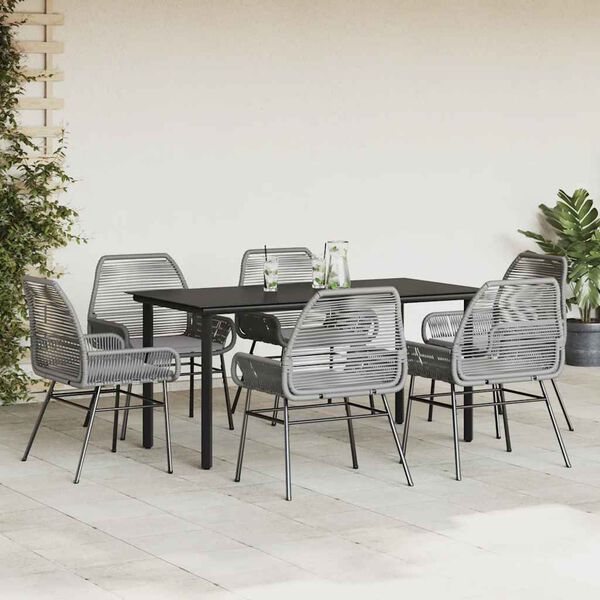 vidaXL 7-delige Tuinset met kussens poly rattan glas grijs