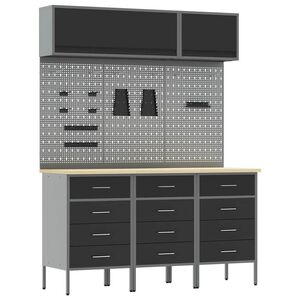 vidaXL Werkkast set met lade met opslag 8 pcs Zwart