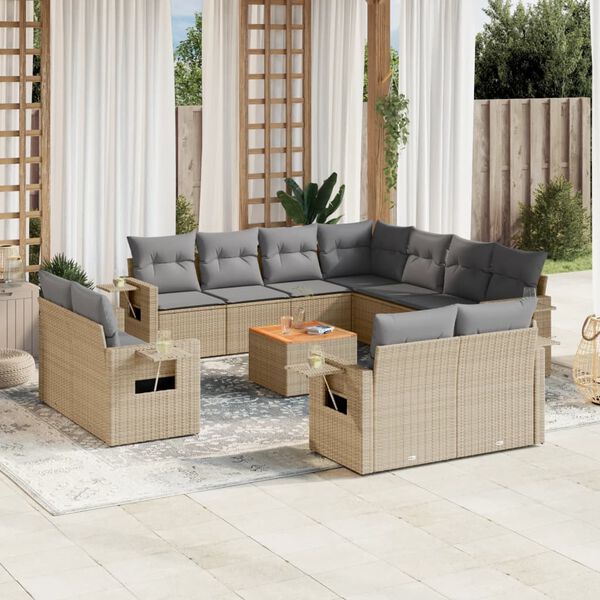 vidaXL 12-delige Loungeset met kussens poly rattan gemengd beige