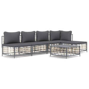 vidaXL 6-delige Loungeset met kussens poly rattan antracietkleurig