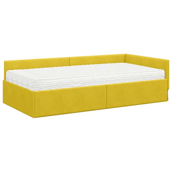 vidaXL Hoekbedframe met Matras Anders 2 pcs Geel Fluweel