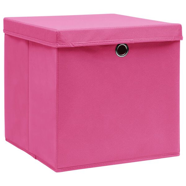 vidaXL Opbergboxen met deksel 10 st 32x32x32 cm stof roze