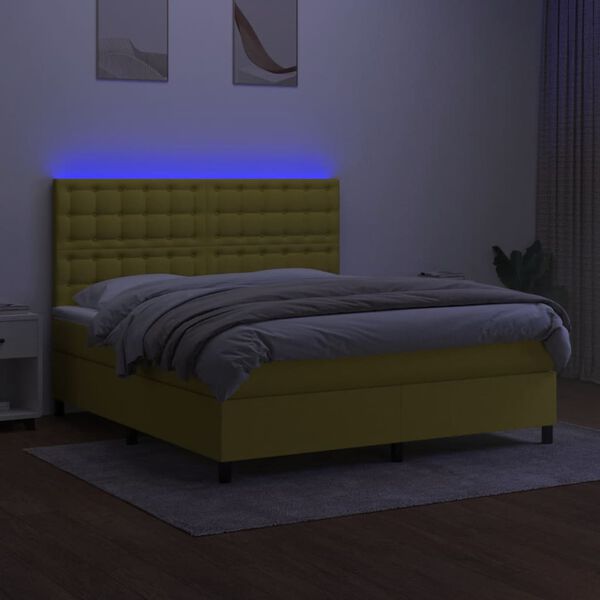 vidaXL Boxspring met matras en LED stof groen 180x200 cm