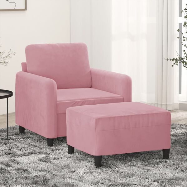 vidaXL Fauteuil met voetenbank 60 cm fluweel roze