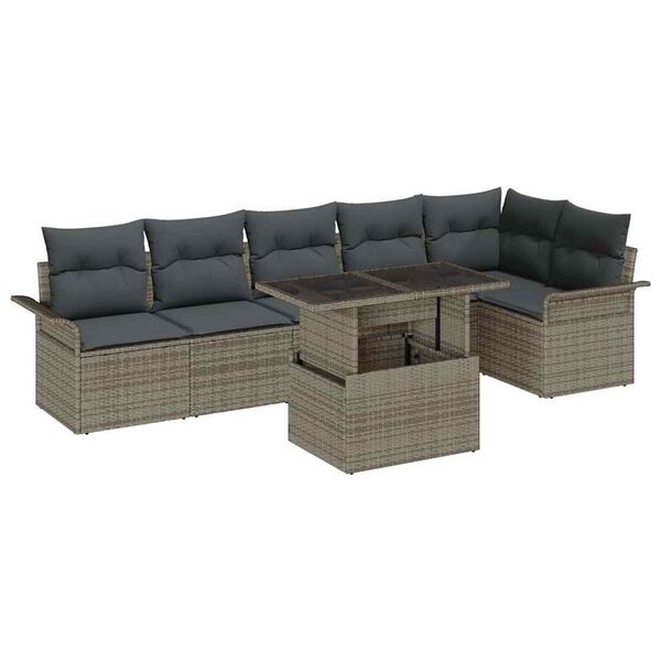 vidaXL Tuin Sofa Set met kussen 7 pcs Grijs Poly riet