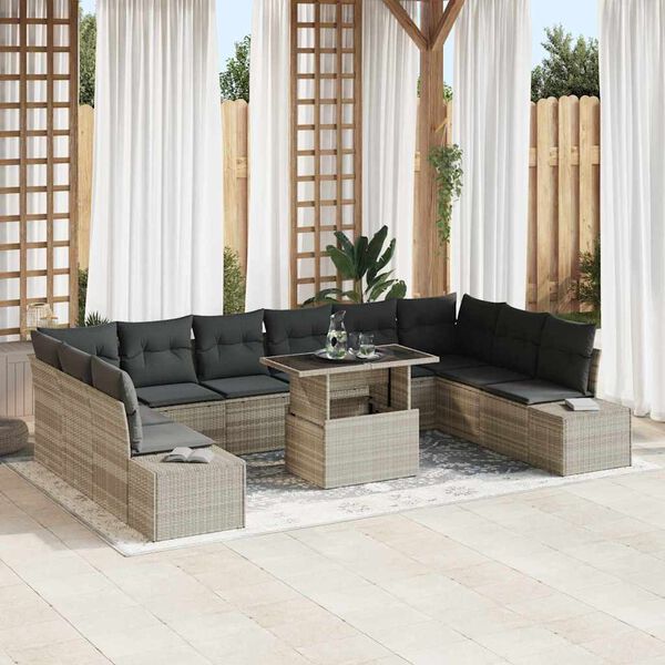 vidaXL Tuin Sofa Set met opslag 11 pcs Lichtgrijs Poly riet