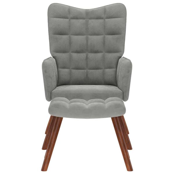 vidaXL Relaxstoel met kruk lichtgrijs fluweel