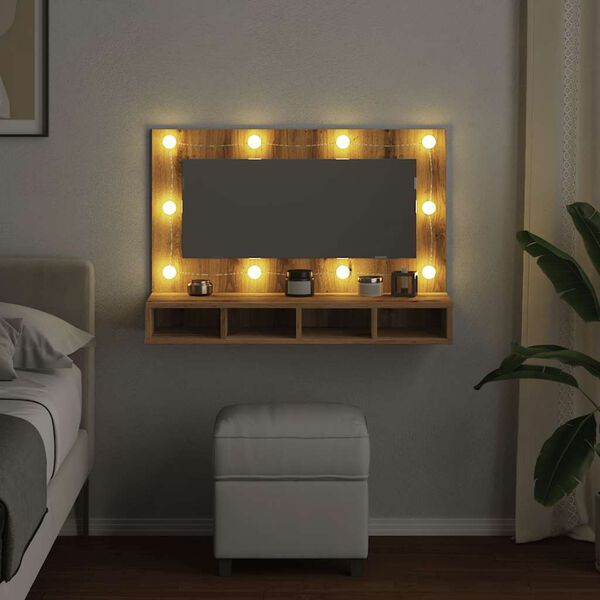vidaXL Spiegelkast met LED Artisan Eiken 90x31,5x62 cm