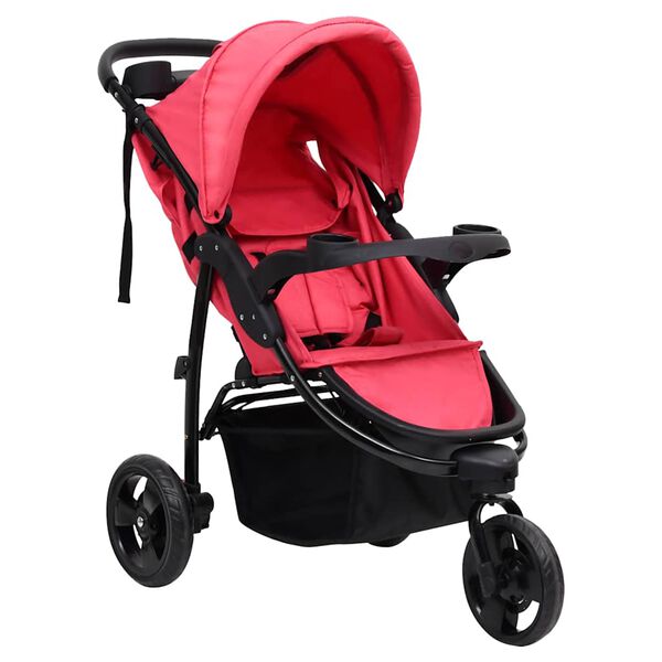 vidaXL Kinderwagen met 3 wielen staal rood en zwart