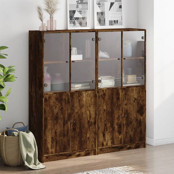 vidaXL Boekenkast met deuren 136x37x142 cm hout gerookt eikenkleurig