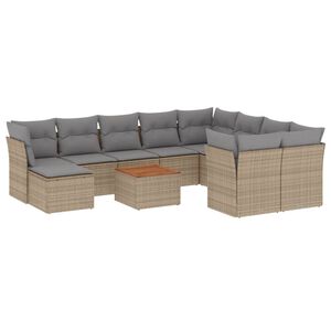 vidaXL 11-delige Loungeset met kussens poly rattan gemengd beige