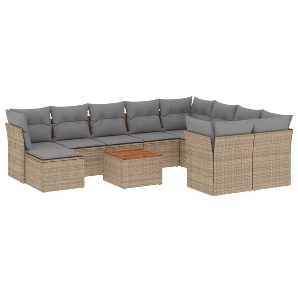 vidaXL 11-delige Loungeset met kussens poly rattan gemengd beige