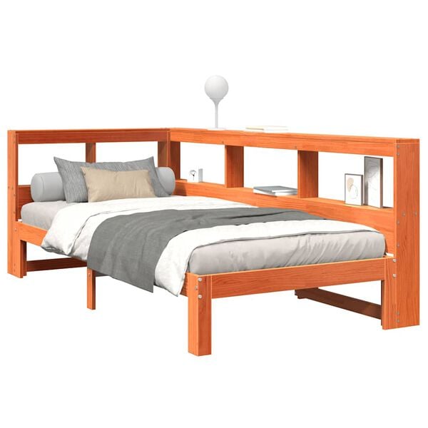 vidaXL Bed met boekenkast zonder matras grenenhout wasbruin 75x190 cm