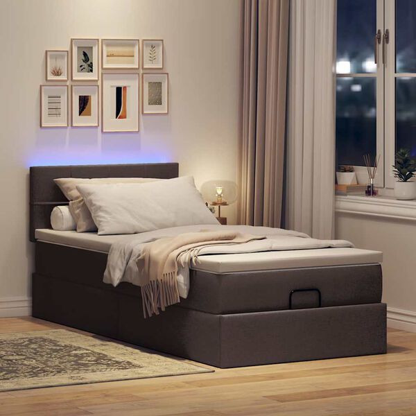 vidaXL Ottoman bed met matras en LED's 80x200cm stof donkerbruin