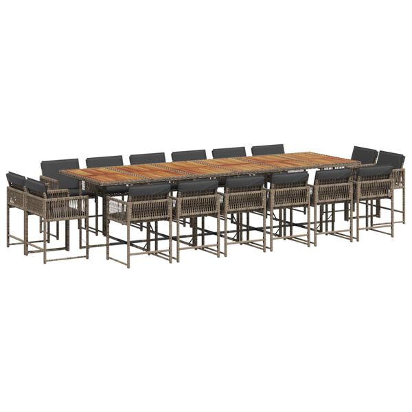 vidaXL 17-delige Tuinset met kussens poly rattan grijs