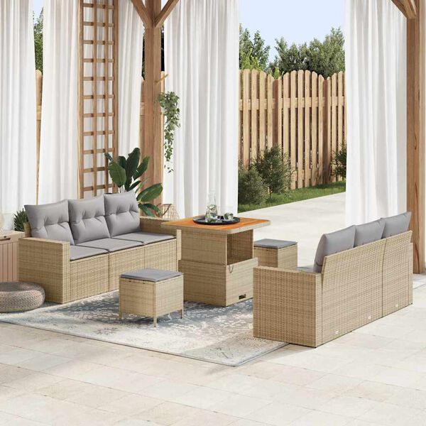 vidaXL Tuin Sofa Set met kussen met opslag 9 pcs beige en lichtgrijs