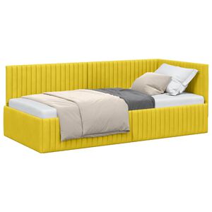 vidaXL Hoekbedframe met hoofdeinde Geel 90 cm x 190 cm Fluweel