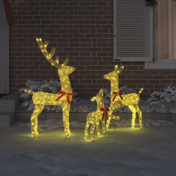 vidaXL Rendierfamilie met 300 LED 3 pcs Warmwit 68 x 26 x 127 cm Stof