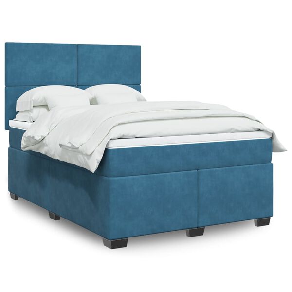 vidaXL Boxspring met matras fluweel blauw 140x200 cm